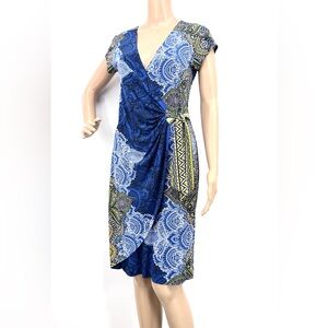 Cache Blue Paisley Faux Wrap Dress